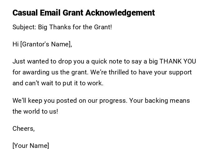 Casual Email Grant Acknowledgement
