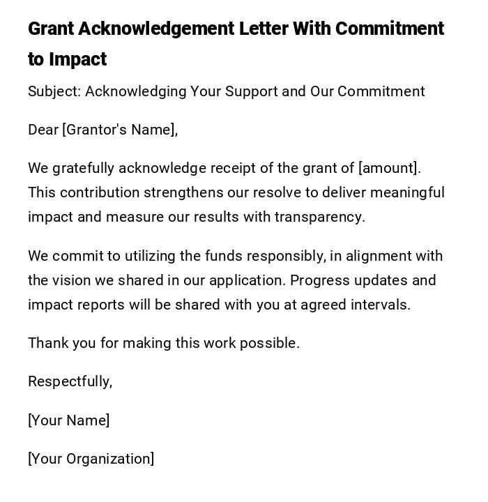 Grant Acknowledgement Letter With Commitment to Impact