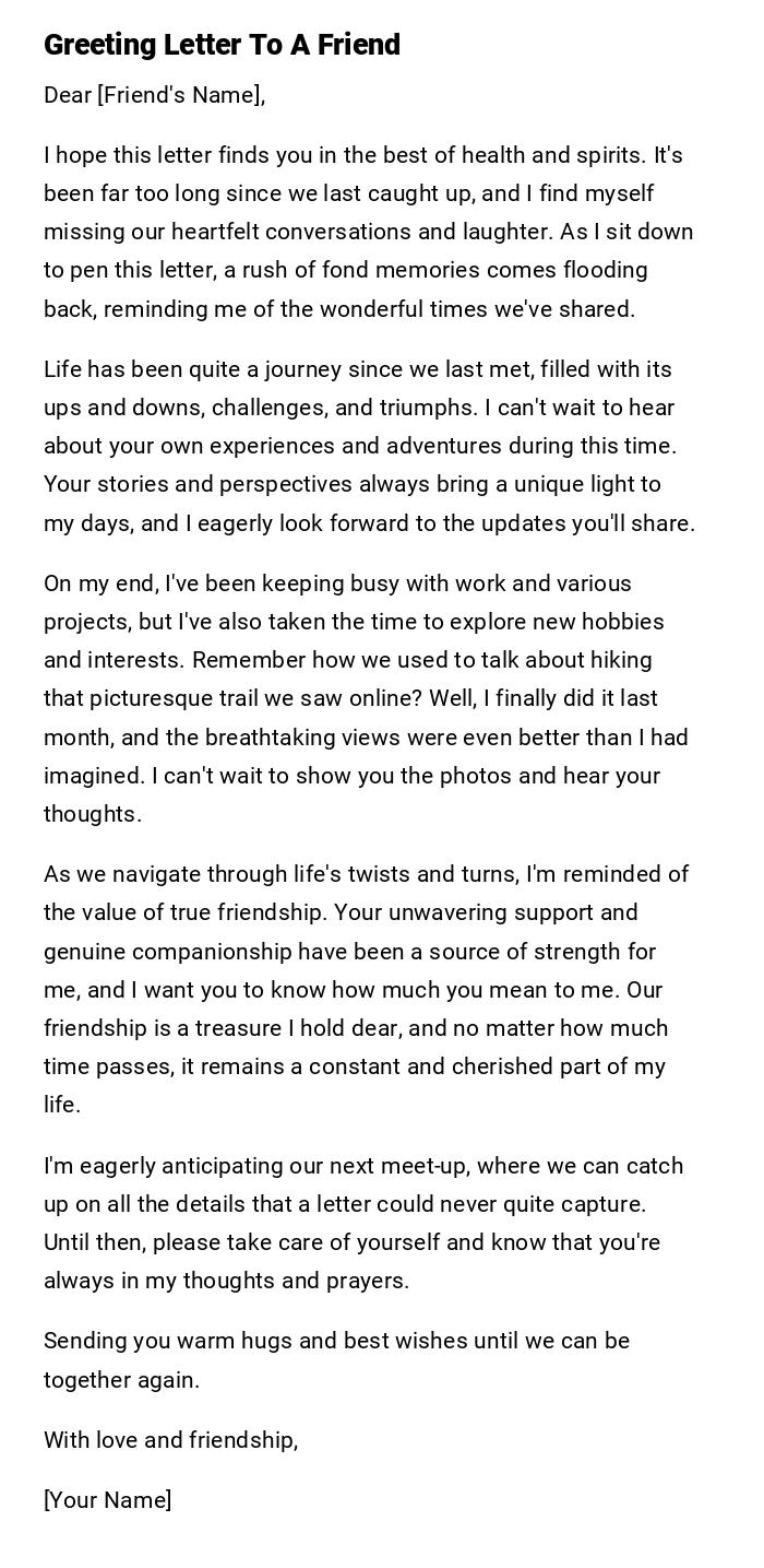 Greeting Letter To A Friend Greeting Letter To A Friend