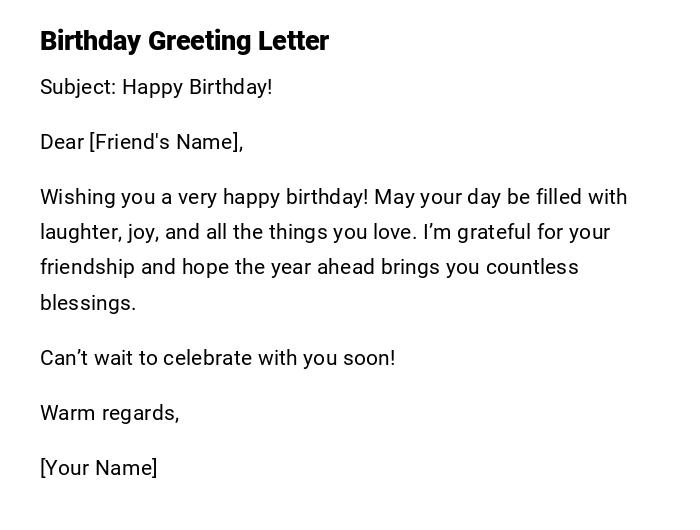 Birthday Greeting Letter Birthday Greeting Letter