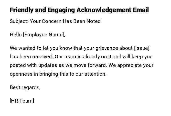 Friendly and Engaging Acknowledgement Email