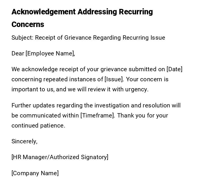 Acknowledgement Addressing Recurring Concerns
