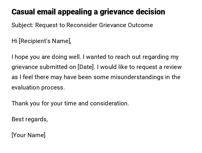 Casual email appealing a grievance decision