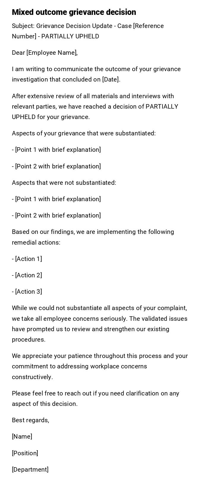 Mixed outcome grievance decision Mixed outcome grievance decision