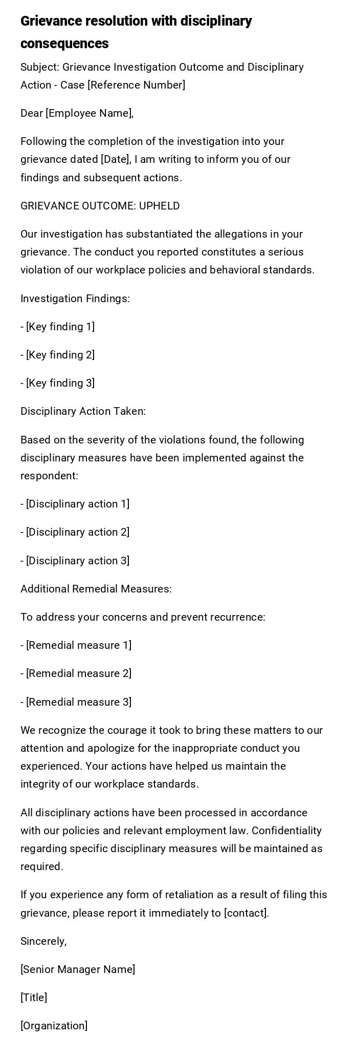 Grievance resolution with disciplinary consequences Grievance resolution with disciplinary consequences