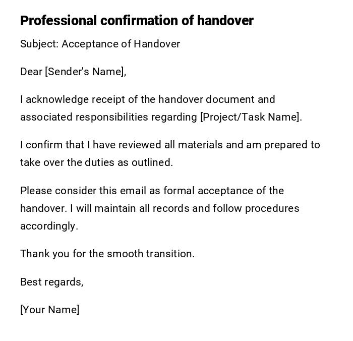 Professional confirmation of handover