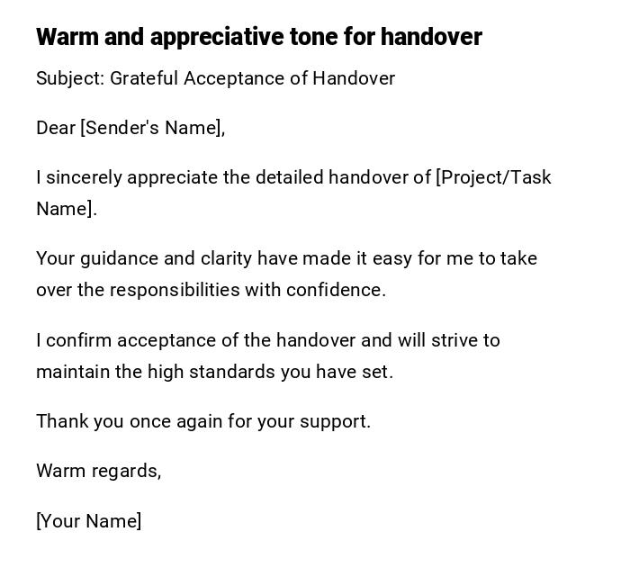 Warm and appreciative tone for handover