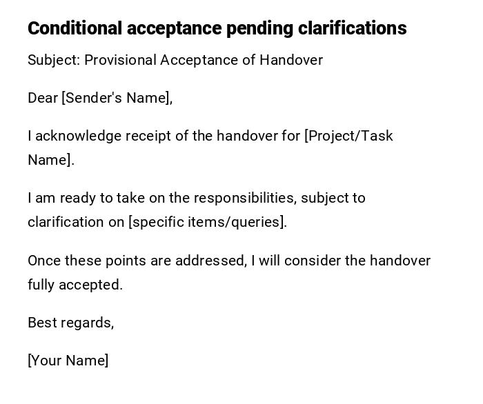 Conditional acceptance pending clarifications