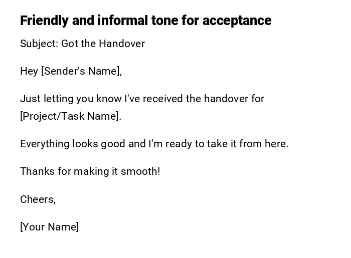 Friendly and informal tone for acceptance