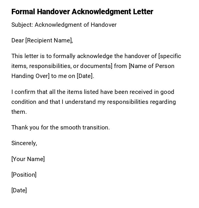 Formal Handover Acknowledgment Letter