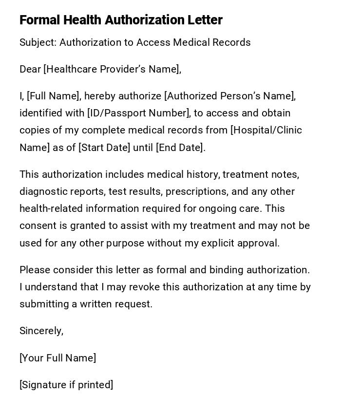 Formal Health Authorization Letter
