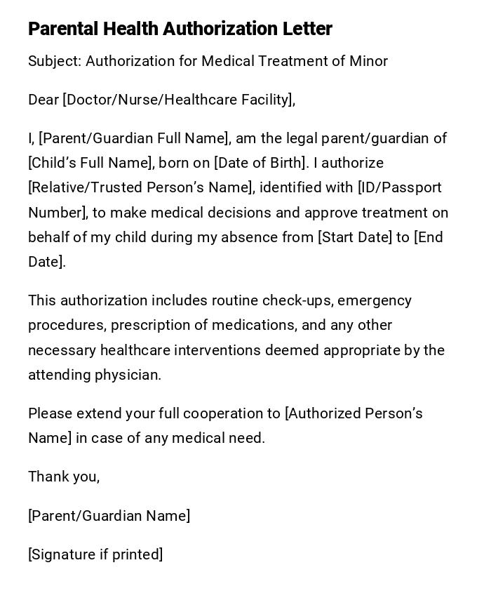 Parental Health Authorization Letter