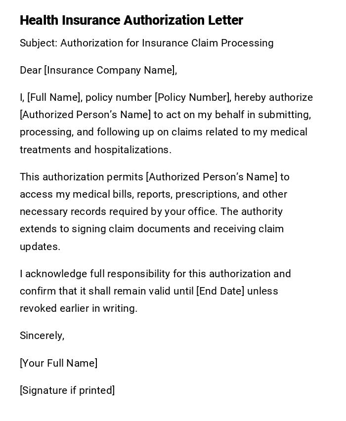 Health Insurance Authorization Letter
