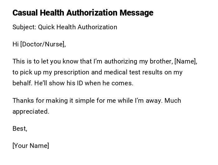 Casual Health Authorization Message