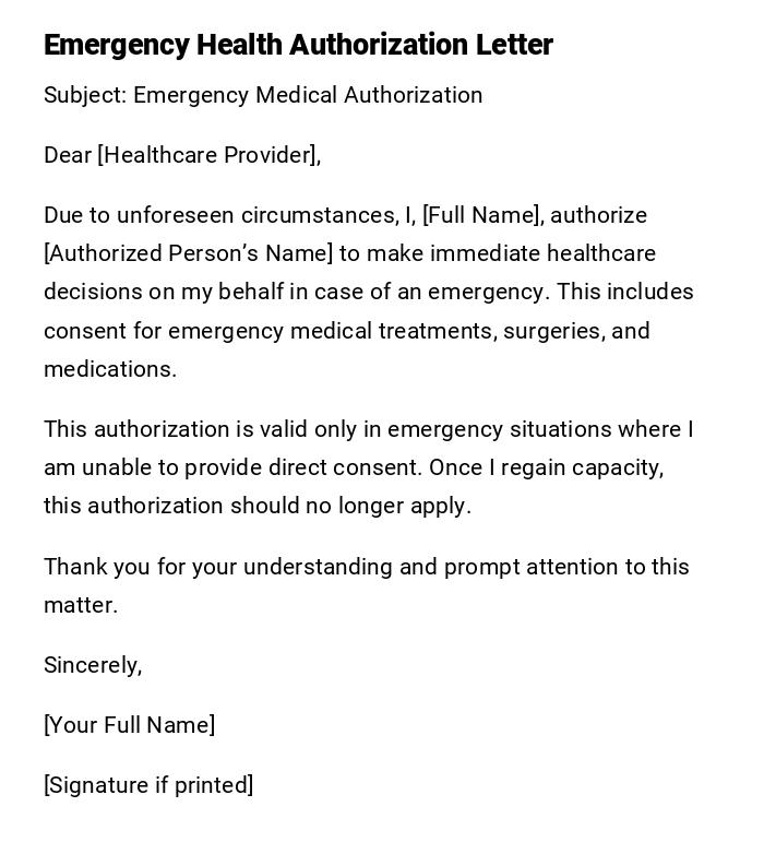 Emergency Health Authorization Letter