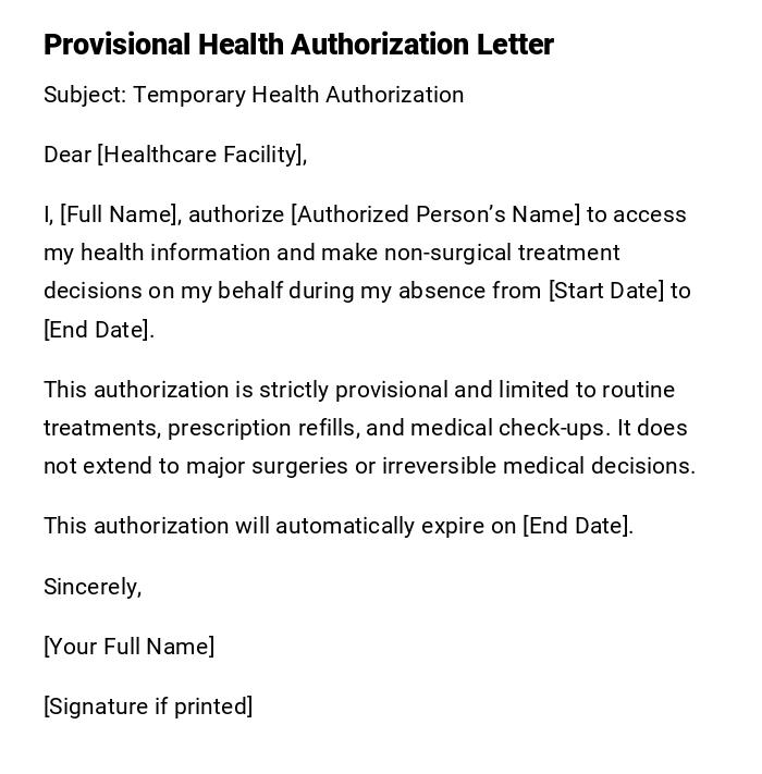 Provisional Health Authorization Letter