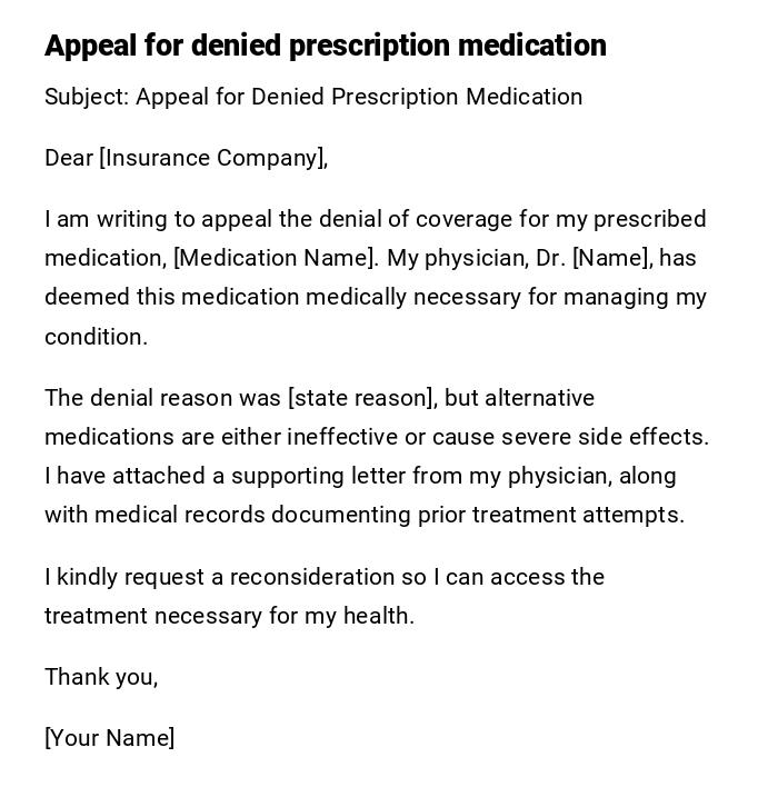 Appeal for denied prescription medication