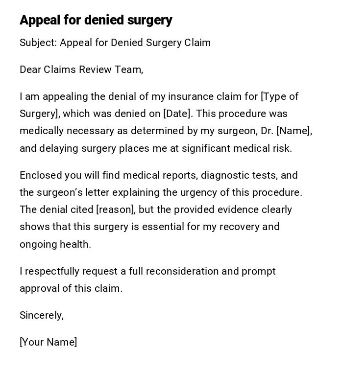 Appeal for denied surgery