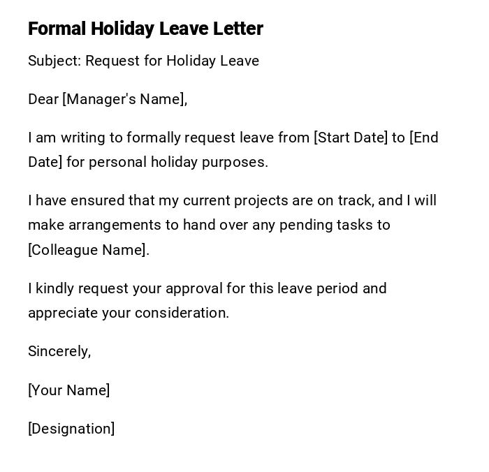 Formal Holiday Leave Letter