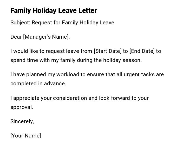 Family Holiday Leave Letter