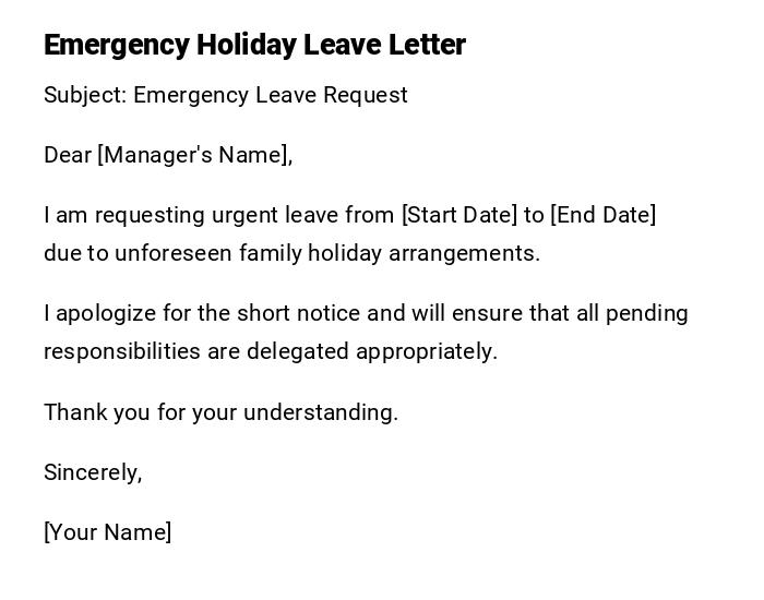 Emergency Holiday Leave Letter
