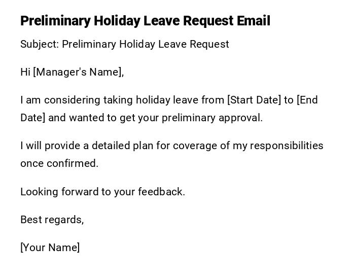 Preliminary Holiday Leave Request Email
