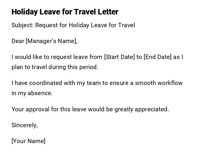 Holiday Leave for Travel Letter