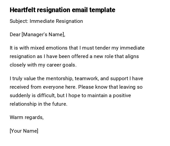 Heartfelt resignation email template