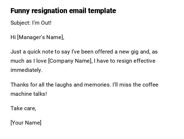 Funny resignation email template