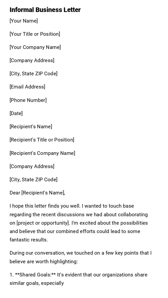 Informal Business Letter Informal Business Letter