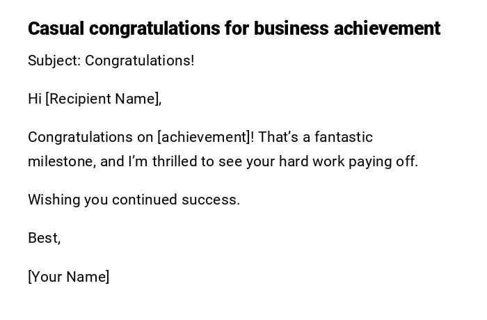 Casual congratulations for business achievement Casual congratulations for business achievement