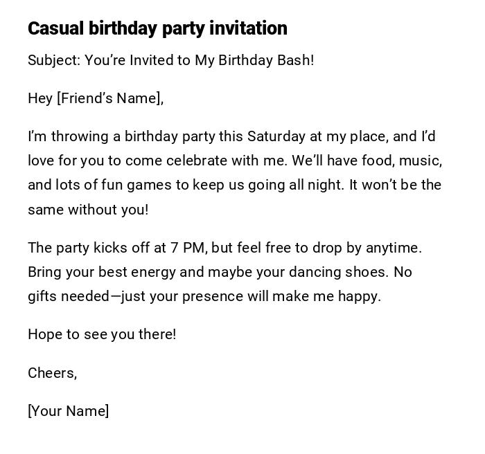 Casual birthday party invitation