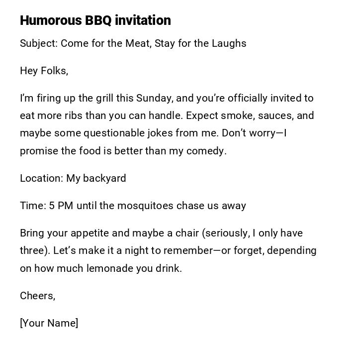 Humorous BBQ invitation