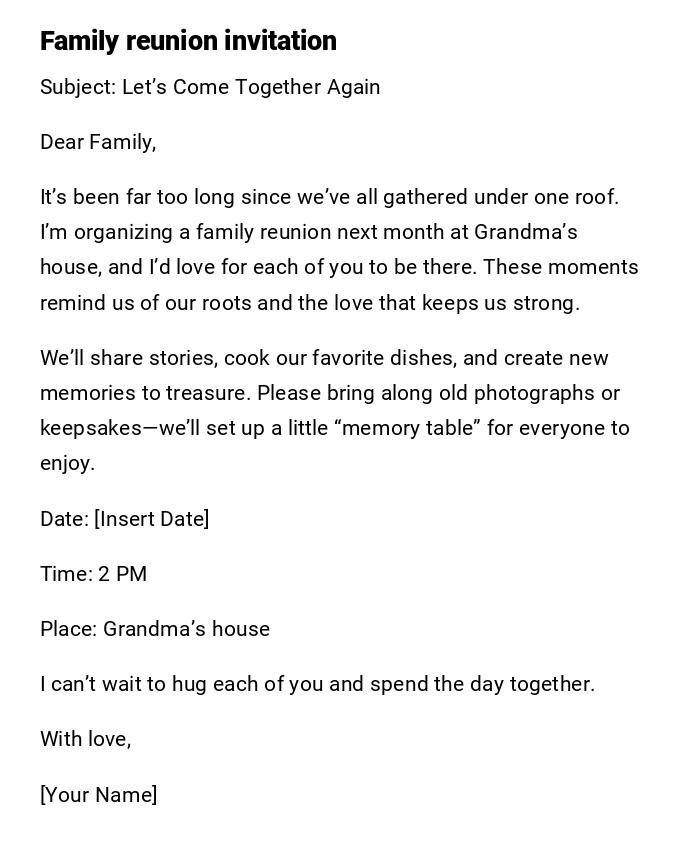 Family reunion invitation