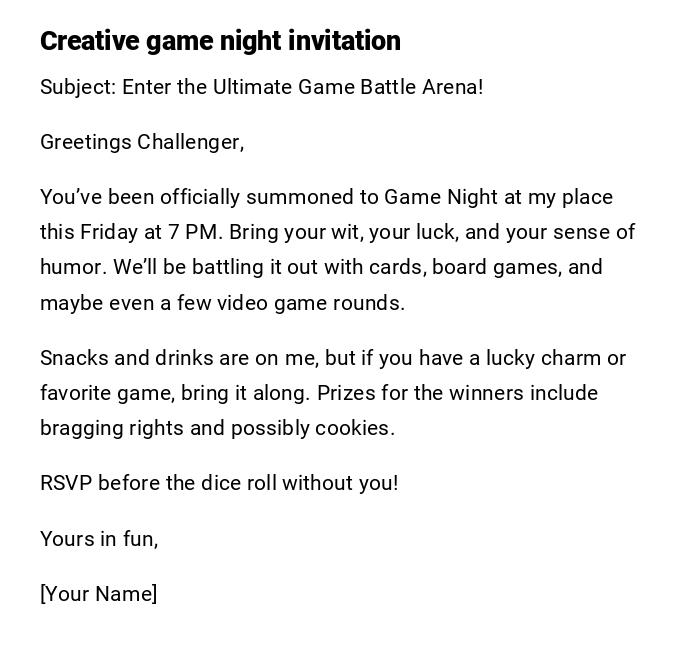 Creative game night invitation