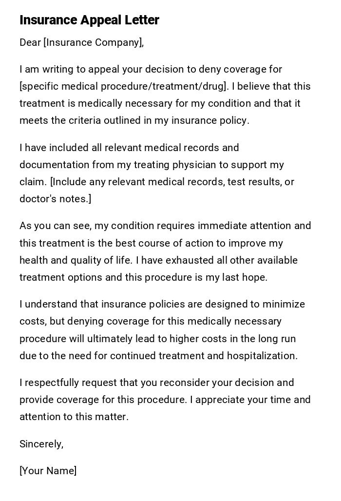Insurance Appeal Letter