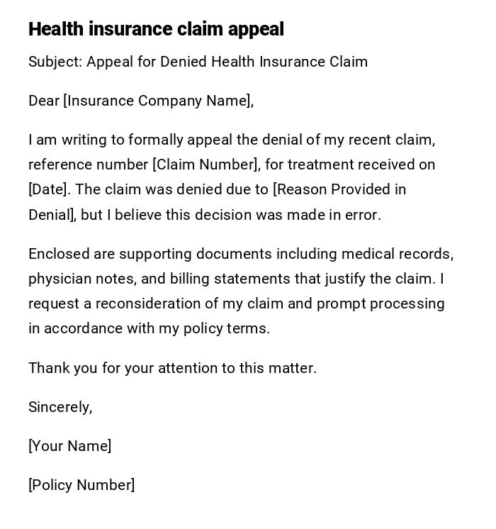 Health insurance claim appeal