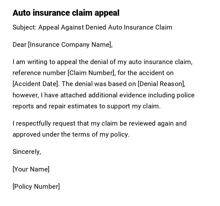 Auto insurance claim appeal