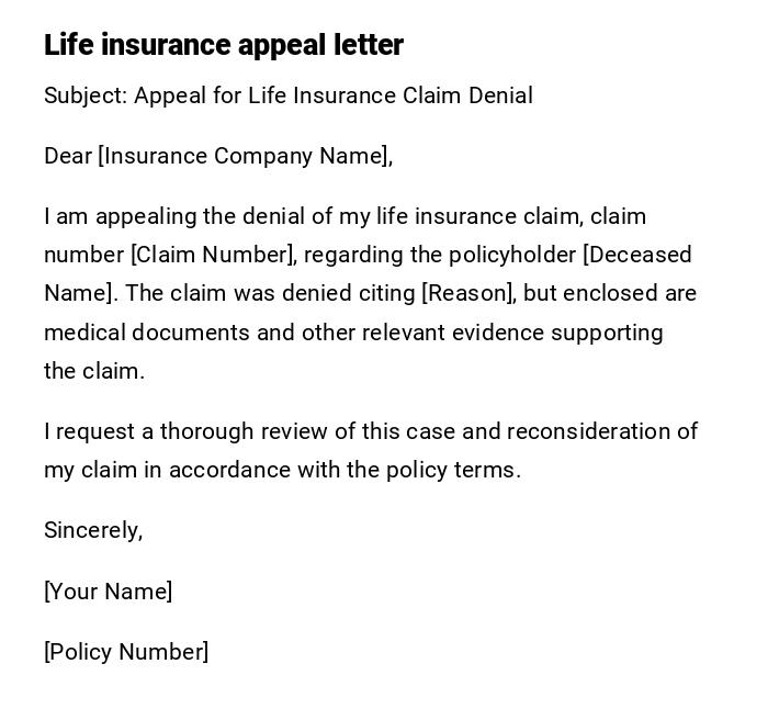 Life insurance appeal letter