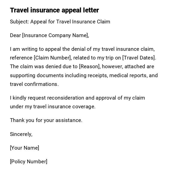 Travel insurance appeal letter
