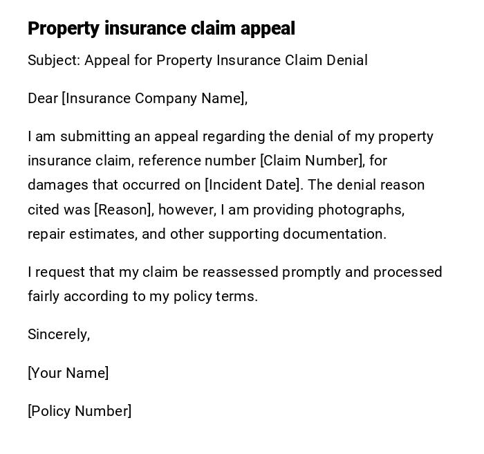 Property insurance claim appeal