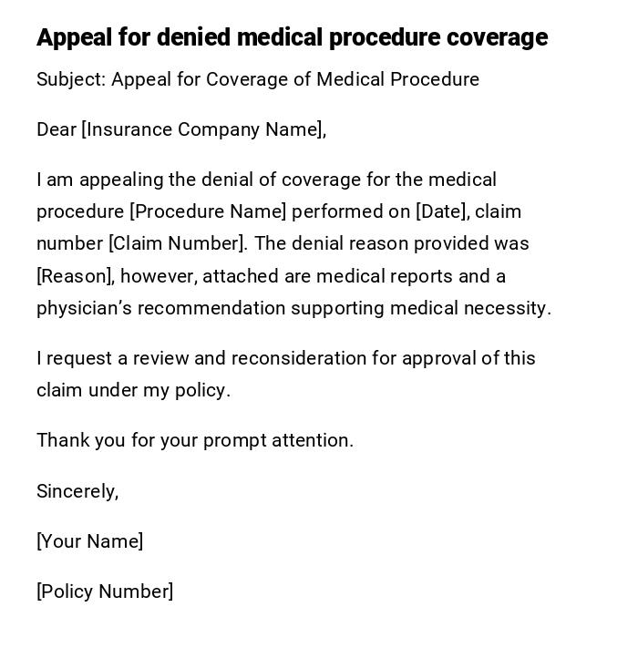 Appeal for denied medical procedure coverage