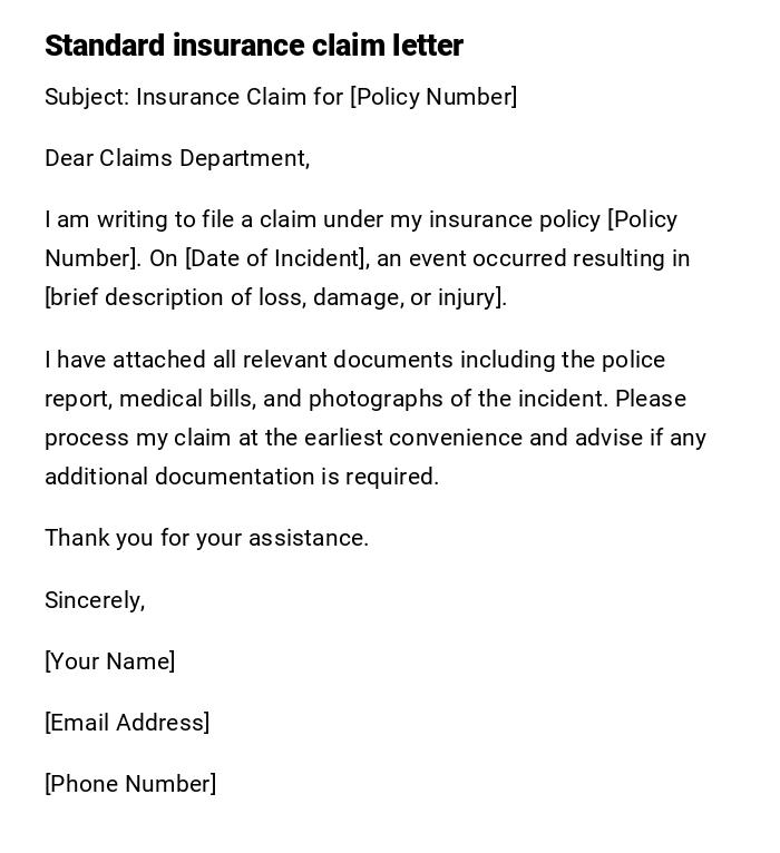 Standard insurance claim letter