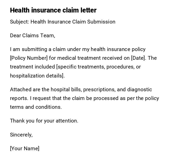 Health insurance claim letter