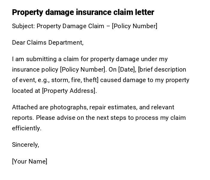 Property damage insurance claim letter