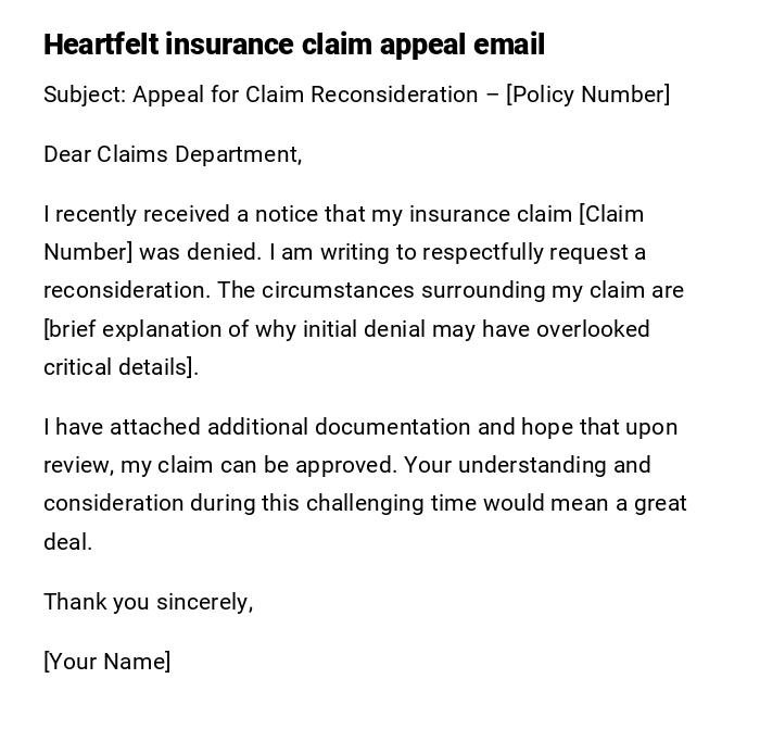 Heartfelt insurance claim appeal email