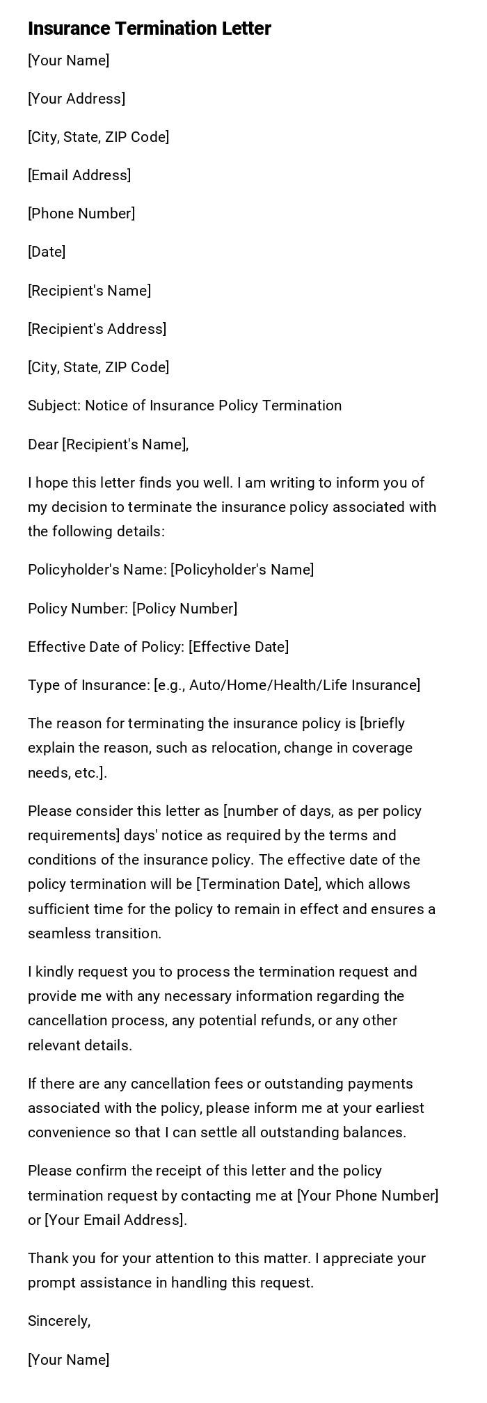 Insurance Termination Letter