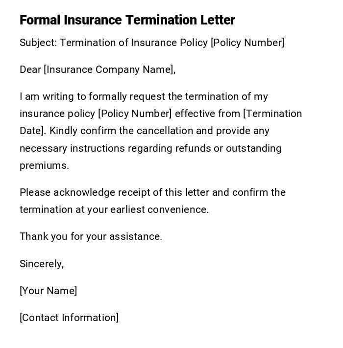 Formal Insurance Termination Letter