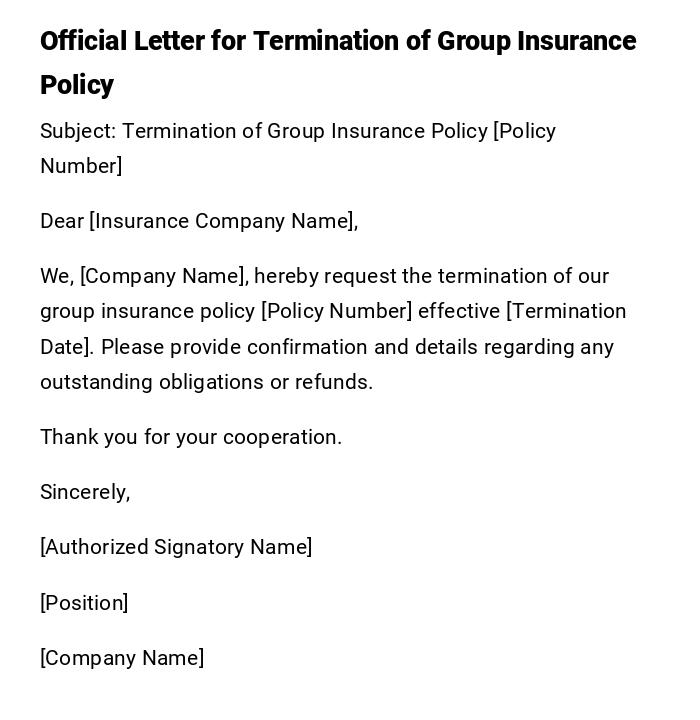 Official Letter for Termination of Group Insurance Policy