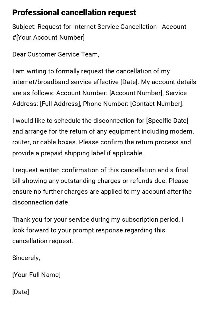 Professional cancellation request